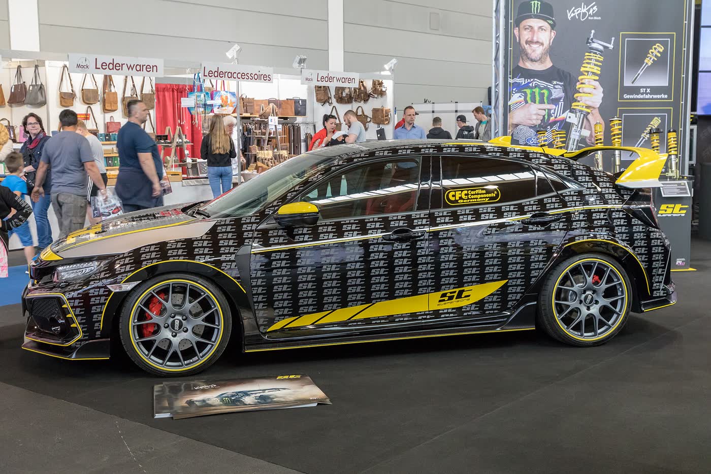 A modified Honda Civic Type R on display at a tuning show