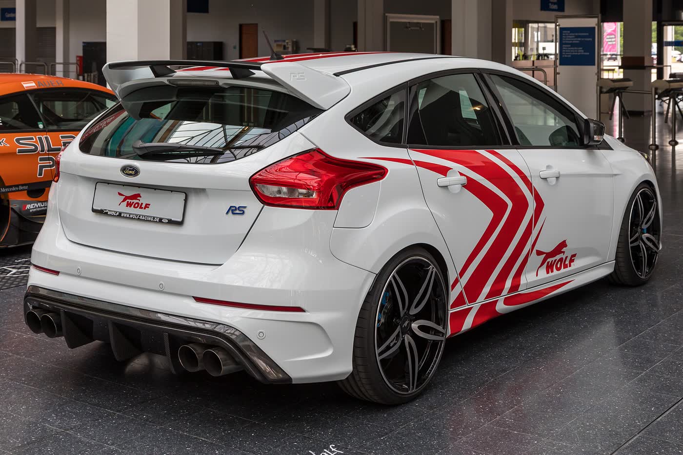 A modified Ford Focus RS at a tuning show
