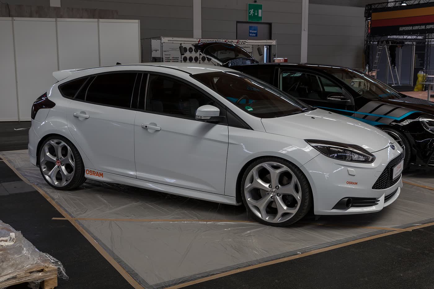A modified Ford Focus ST at a tuning show