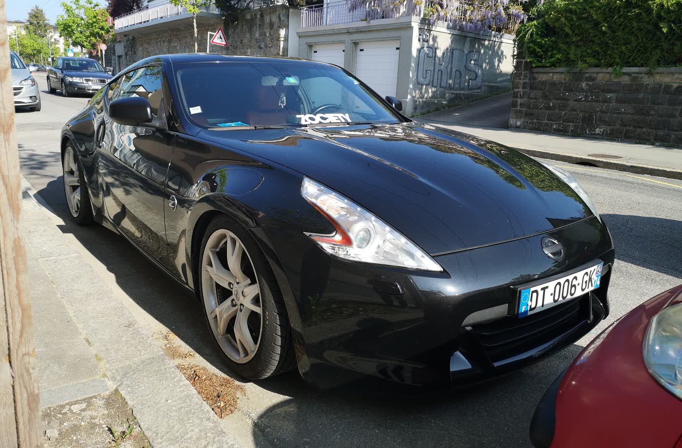 A Nissan 370Z coupe parked, three-quarter view