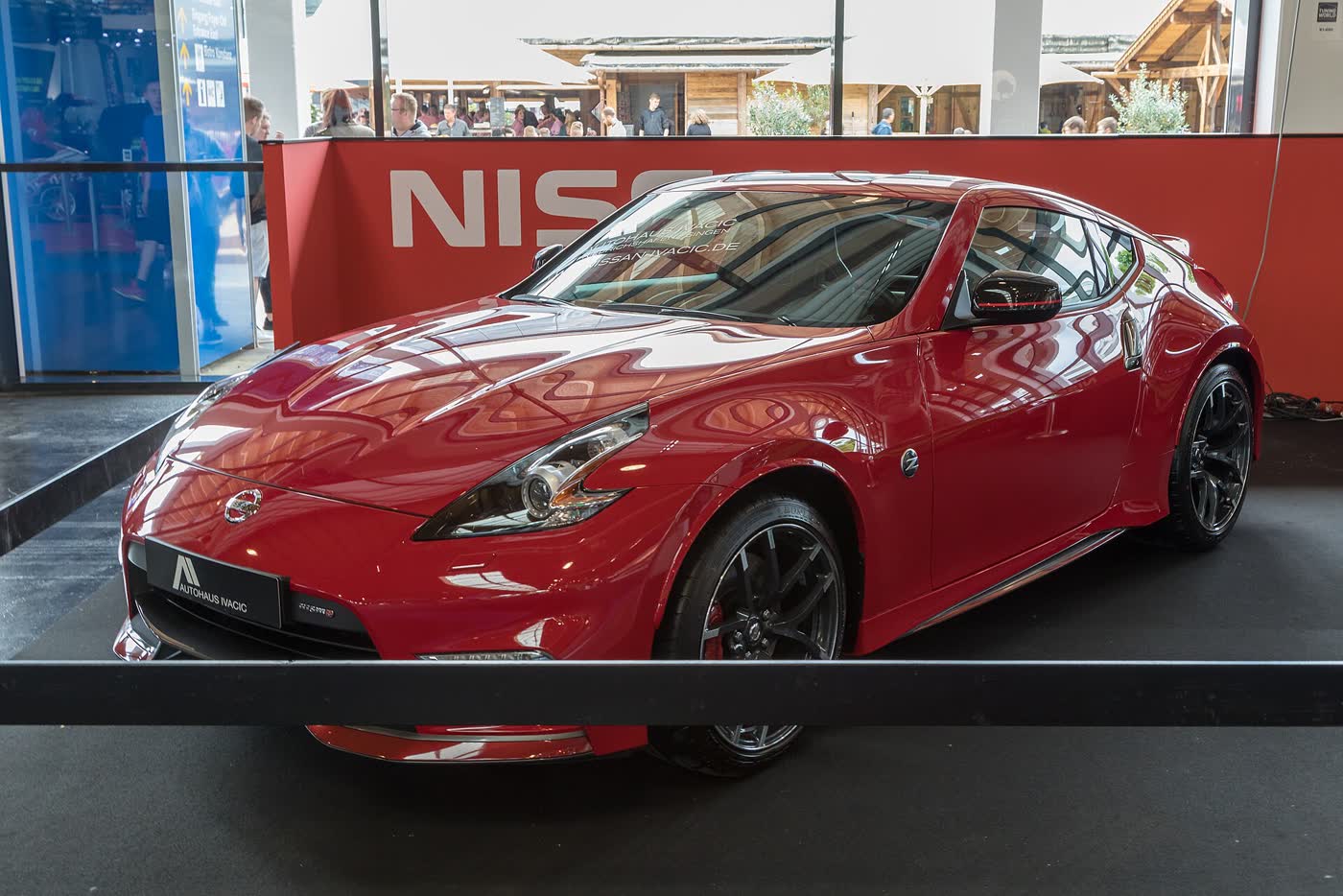 A modified Nissan 370Z on display at a tuning show