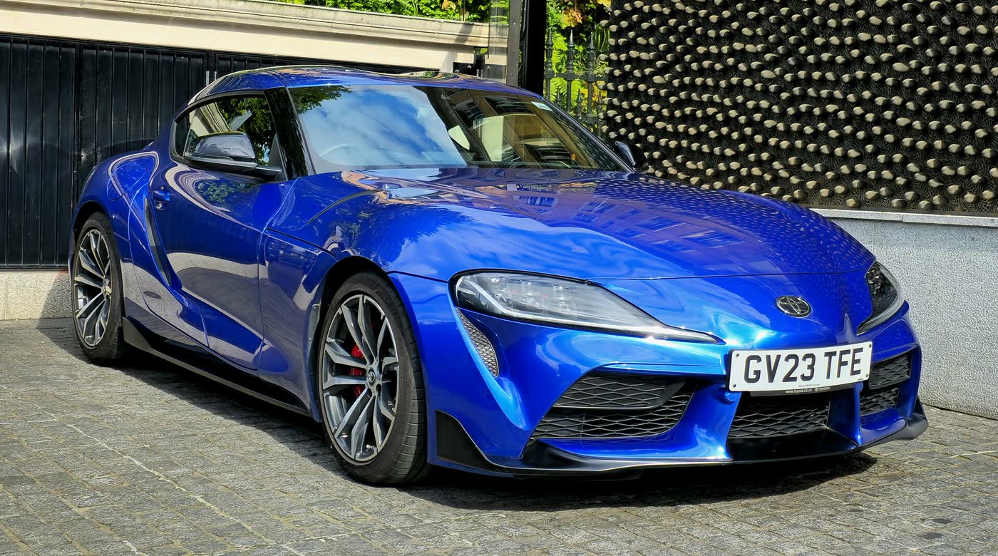 A Toyota GR Supra coupe seen from another angle
