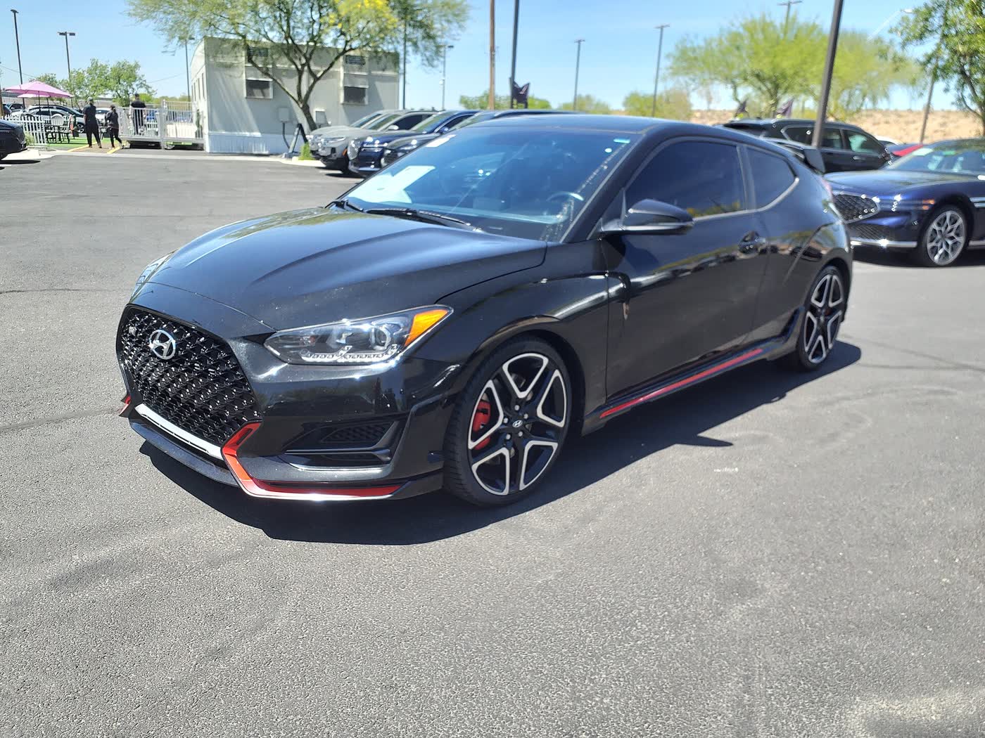 A 2020 Hyundai Veloster N on a Hyundai dealer lot