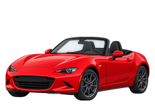 Illustration of a 2020 Mazda MX-5 Miata ND2 Club, two-seat roadster with the soft top down, front three-quarter view