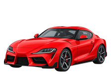 Illustration of a 2022 Toyota GR Supra 3.0, two-door coupe with a double-bubble roof, front three-quarter view