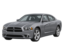 Illustration of a 2013 Dodge Charger R/T, four-door sedan, front three-quarter view