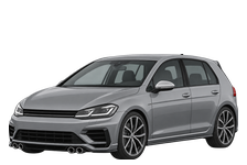 Illustration of a 2017 Volkswagen Golf R Mk7.5, five-door hatchback with four exhaust tips, front three-quarter view