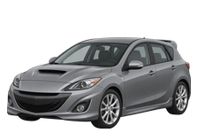 Illustration of a 2011 Mazdaspeed3, second-generation five-door hatchback, front three-quarter view
