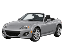 Illustration of a 2010 Mazda MX-5 Miata NC2, two-seat roadster with the soft top down, front three-quarter view