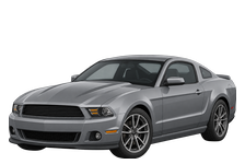 Illustration of a 2013 Ford Mustang GT S197, two-door coupe, front three-quarter view