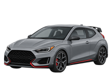 Illustration of a 2019 Hyundai Veloster N, three-door hatchback, front three-quarter view